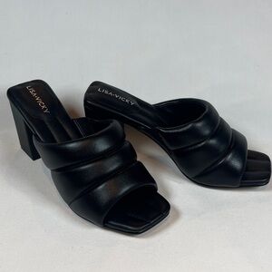 Lisa Vicky Very Sandals Black Napa Leather Heeled Open-Back Slip-On Dress Shoe